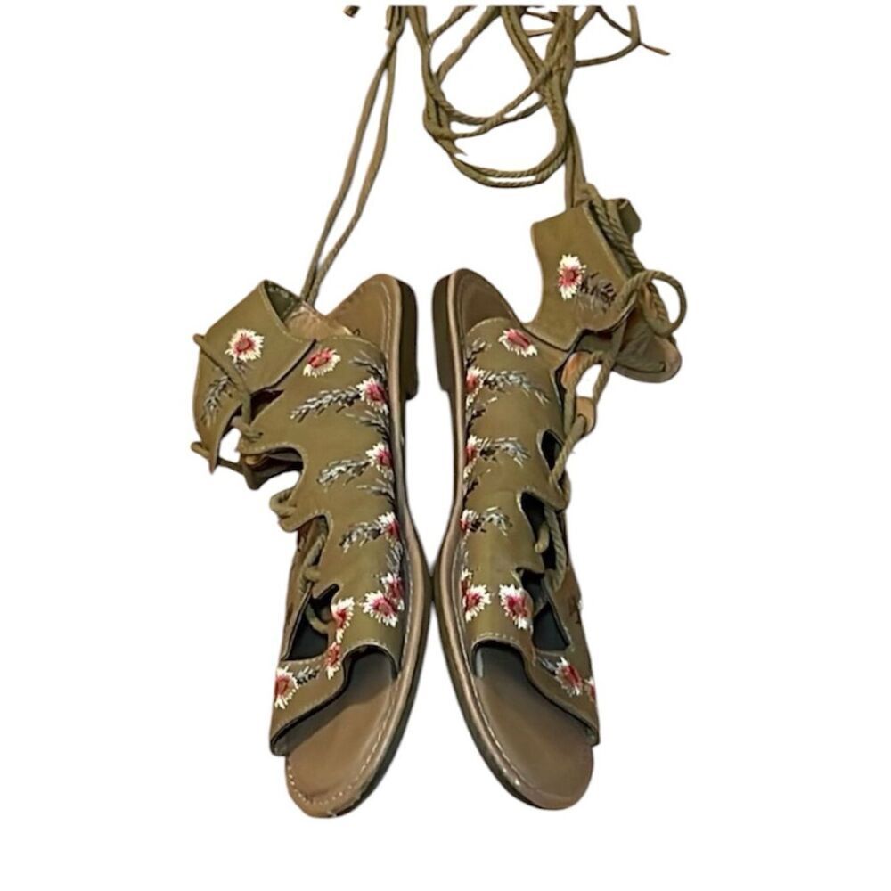 Fisherman Sandals, Flowers, lace up, 8